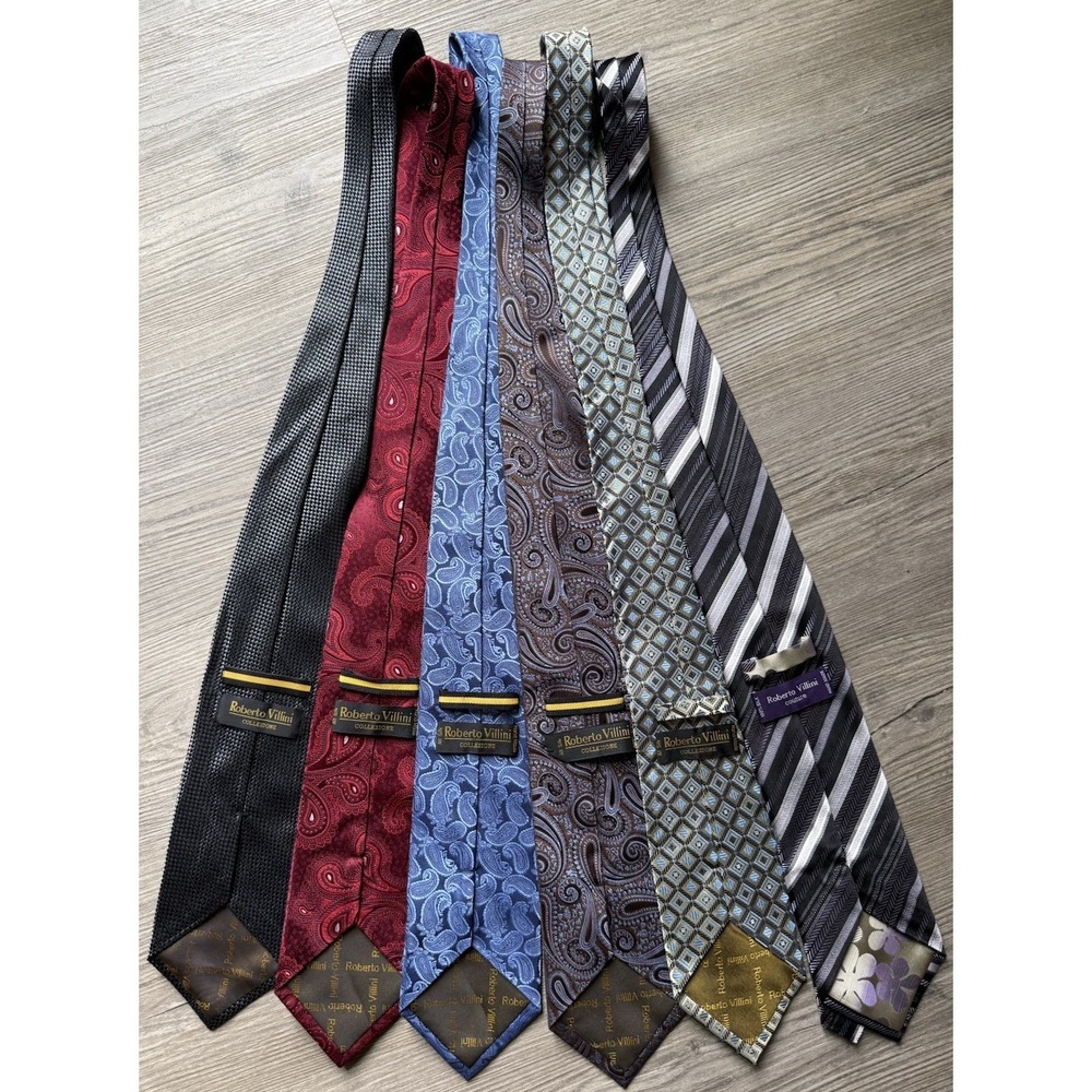 Men's Designer Tie Lot 6 Roberto Villini Silk Paisley Striped Geometric Bundle